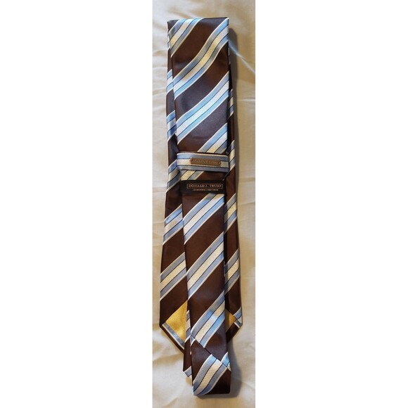 Donald J Trump Tie striped brown white blue. Preowned Free Shipping! - Picture 2 of 4